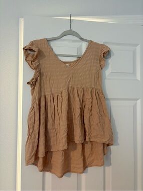Japna Peach-Tan Tiered Ruffle Sleeve Tunic